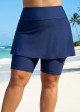 Navy Blue Flared Swim Skort With Capri Leggings