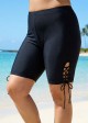 Black Lace Up Side Black Mid Waist Swim Bottom