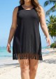 Black Round Neck Sleeveless Tassel Cover Up