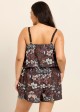 Plus Size Brown Floral High Neck Flattering Pocket Women's Swimsuit One Piece Swim Romper