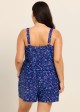 Navy Floral Scoop Neck Flattering Wide Straps Pocket Curvy Swimsuit One Piece Swim Romper