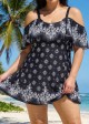 Plus Size Baroque Pattern Print Off The Shoulder Modest Women's Swimsuit One Piece Swimdress
