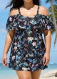Plus Size Pink Floral Off The Shoulder Vintage Women's Swimsuit One Piece Swimdress