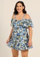 Curvy Navy Floral Off The Shoulder Flattering Women's Swimsuit One Piece Swimdress