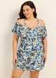 Curvy Navy Floral Off The Shoulder Flattering Women's Swimsuit One Piece Swimdress