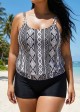 Vintage Geometric Print Double Straps Tankini Top