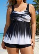 Black And White Ombre Twisted Front Adjustable Tankini Top