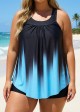 Crystal Blue Ombre Print Scoop Neck Longer Length Tankini Top
