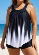 Black And White Ombre Print Longer Length Casual Tankini Top