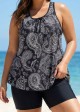Black Paisley Loose Fit Plus Size Women Tankini Top
