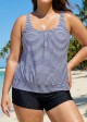 Plus Size Scoop Neck Striped Loose Modest Tankini Top