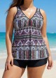 Charming Plus Size Ethnic Print V-neck Tankini Top