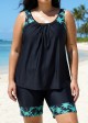 Curvy Black Plant Scoop Neck Flattering Padded Women's Swimsuit Two Piece Tankini Set