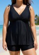 Black Wide Straps Wrap Curvy Two Piece Bathing Suits Tankini Top