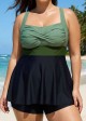 Green And Black Twist Front Patchwork Adjustable Straps Swimwear Tankini Top