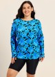 Curvy Blue Floral Upf50+ Long Sleeves Vintage Women's Swimsuit Tankini Top