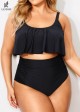 Black Scoop Neck Ruffles High Waist Bikini Top
