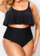 Black Scoop Neck Ruffles High Waist Bikini Top