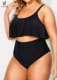 Black Scoop Neck Ruffles High Waist Bikini Top