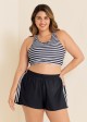Black And White Striped Criss Cross Bikini Top