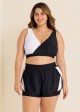 Black And White V Neck Patchwork Colorblocked Bikini Top