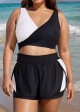 Black And White V Neck Patchwork Colorblocked Bikini Top