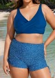 Deep Blue Twisted Front Fashion Plus Size Bikini Top