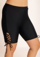 Black Lace Up Side Black Mid Waist Swim Bottom
