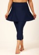 Navy Blue Flared Plus Size Modest Swimsuit Skort with Capri Leggings