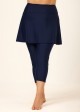 Navy Blue Flared Plus Size Modest Swimsuit Skort with Capri Leggings