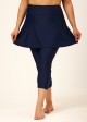 Navy Blue Flared Plus Size Modest Swimsuit Skort with Capri Leggings