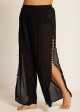 Plus Size Black Side Slits Tassel Swimsuit Cover Up Pants