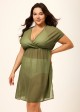 Green V Neck Semi-Sheer Split Boho Style Cover Up