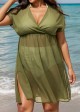 Green V Neck Semi-Sheer Split Boho Style Cover Up