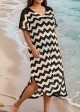 Black And White Geometric Slit Hem Cutout Swimsuit Cover Up