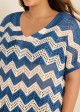 Blue And White Geometric Slit Hem Cutout Swimsuit Cover Up