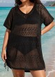 Black V Neck Cut Out Drawstring Swim Cover Up