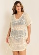 Beige V Neck Cut Out Drawstring Swim Cover Up