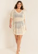 Beige V Neck Cut Out Drawstring Swim Cover Up