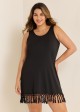 Black Round Neck Sleeveless Tassel Cover Up