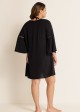 Plus Size Black V Neck Loose Side Slit Hem Cover Up
