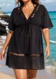 Black Fashionable Plus Size Hollow Out Short Sleeve Cover Up