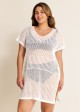 White Plus Size Simple Side Slit Cover Up