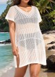 White Plus Size Simple Side Slit Cover Up