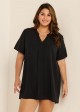 Plus Size Black Short Sleeves Gauze V Neck Beach Cover Ups Dress