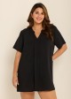 Plus Size Black Short Sleeves Gauze V Neck Beach Cover Ups Dress