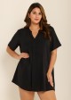 Plus Size Black Short Sleeves Gauze V Neck Beach Cover Ups Dress