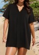Plus Size Black Short Sleeves Gauze V Neck Beach Cover Ups Dress