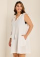 Curvy White Split Neckline Gauze Swimsuit Cover Up Shift Dress