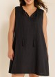 Curvy Black Split Neckline Gauze Swimsuit Cover Up Shift Dress